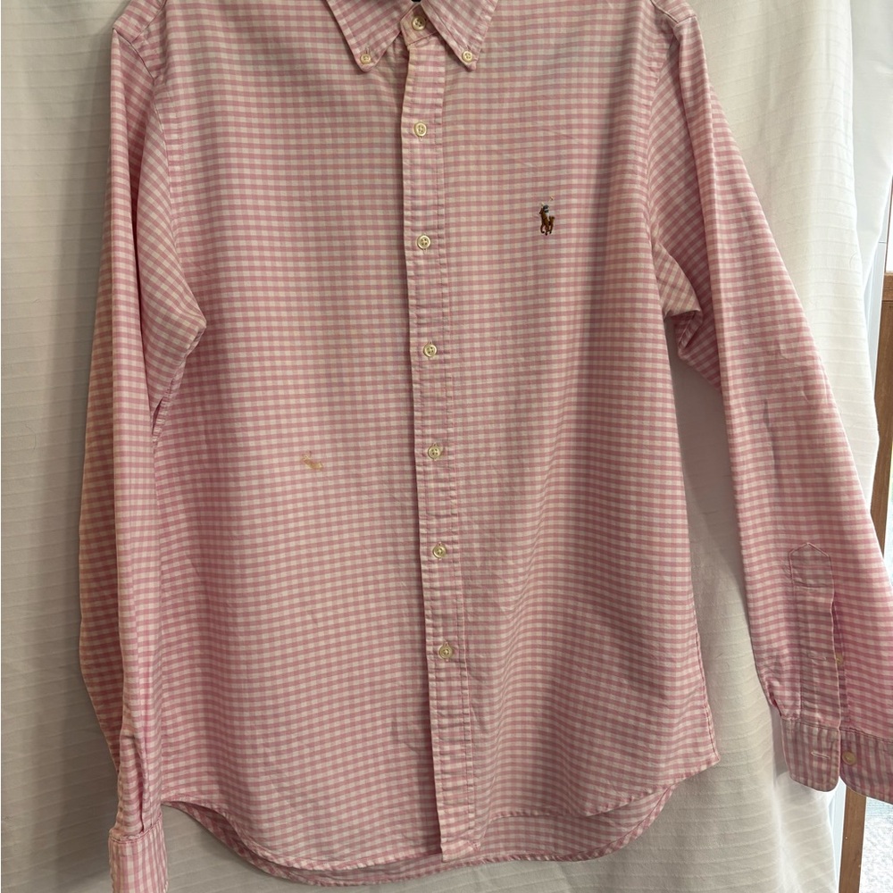 Ralph Lauren Pink Gingham Button Down Shirt Size Medium
